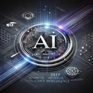 고 AI 기술을 상징하는 네트워크 노드와 데이터 흐름을 나타낸 푸른색 계열의 현대적인 디지털 이미지