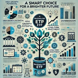 연금저축 ETF  나스닥100 결론 이미지, 성장 그래프, 분산 투자 및 세금 혜택 강조