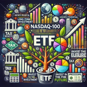 나스닥100 ETF 블로그를 위한 메인 SEO 최적화 이미지, 고성장, 분산 투자, 젊은 세대의 선호도를 나타내는 상징 포함