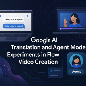 구글 AI 활용기: 실시간 음성 번역과 Agent Mode, Flow 제작 도구를 시각화한 디지털 일러스트