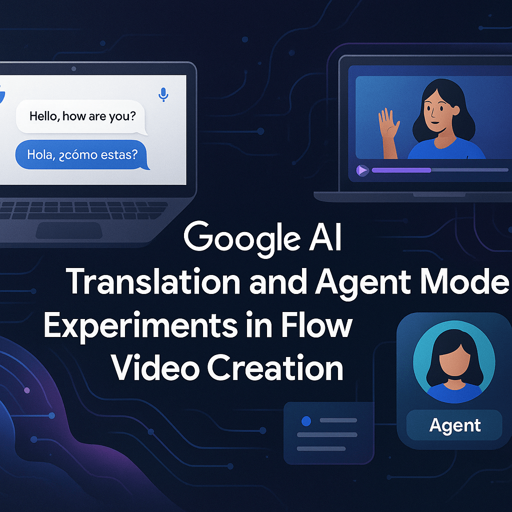 구글 AI 활용기: 실시간 음성 번역과 Agent Mode, Flow 제작 도구를 시각화한 디지털 일러스트