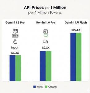 Gemini API 모델별 입력 및 출력 토큰 비용 비교 인포그래픽.