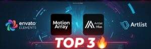 Envato Elements, Motion Array, Artlist Max 로고