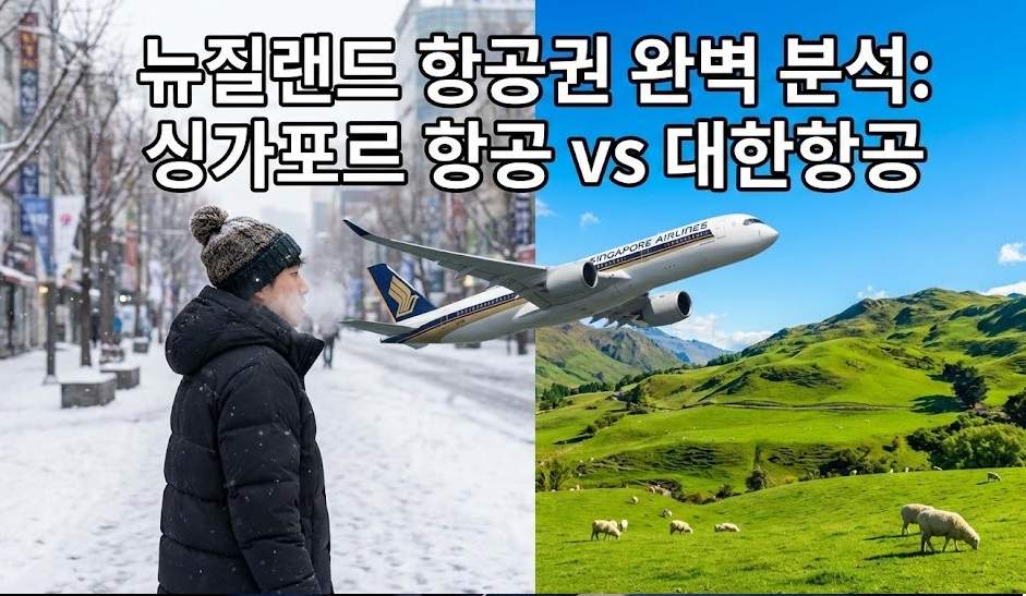 한국 겨울 출발 뉴질랜드 여름 도착 여행, 싱가포르 항공과 대한항공 뉴질랜드 항공권 비교 및 날씨 차이