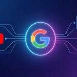 구글 제미나이 gemini 3 멀티모달 기능이 유튜브 비디오, 오디오 파일, 문서 데이터를 통합하여 처리하는 과정을 보여주는 미래지향적인 일러스트레이션