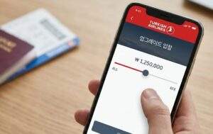 터키 항공 모바일 앱 좌석 승급 비딩 슬라이더 조절 화면