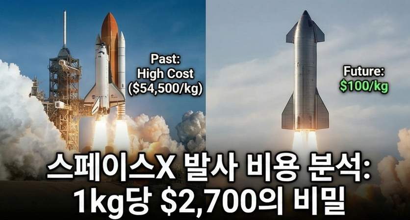 스페이스X 우주 발사 비용 1kg당 가격: NASA 우주왕복선과 스페이스X 스타십의 1kg당 발사 비용 비교 썸네일, 고비용 과거와 저비용 미래 대비