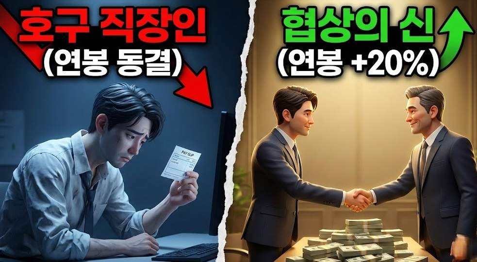 연봉 협상 필승 전략:연봉 협상 실패한 호구 직장인과 성공하여 20% 인상받은 협상의 신 비교 썸네일.