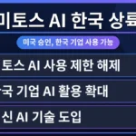 한국 기업들이 앤트로픽 미토스 AI 무료 사용 가능한지 확인하며 비즈니스 혁신을 논의하는 모습. 데이터 시각화와 협업 도구를 활용하는 전문가들의 역동적인 회의 장면.