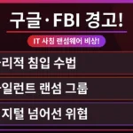 구글과 FBI의 경고를 상징하는 방패와 IT 직원을 사칭한 해커가 랜섬웨어 공격을 시도하는 모습. 2024년 해킹 예방을 위한 대처법의 중요성을 강조합니다.