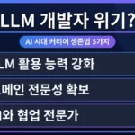 LLM 시대 개발자 연봉 삭감 위기 속에서 커리어 생존법을 모색하는 개발자의 모습. 복잡한 코드와 데이터 시각화를 통해 LLM 기술 변화에 적응하는 방법을 구체적으로 묘사합니다.