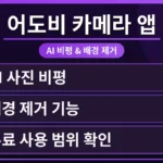 어도비 카메라 앱의 AI 사진 비평 기능으로 이미지 분석 결과를 보여주는 화면. 배경 제거 기능을 활용해 인물 사진의 배경이 깔끔하게 제거된 모습과 함께 어도비 카메라 앱 AI 기능 무료 사용 범위를 확인할 수 있는 인터페이스.