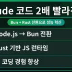 Claude AI 코드 생성으로 Bun과 Rust 프로젝트 개발 생산성을 2배 높이는 개발자 활용법을 시각적으로 표현한 이미지. 효율적인 코드 작성 환경과 성능 향상을 강조합니다.