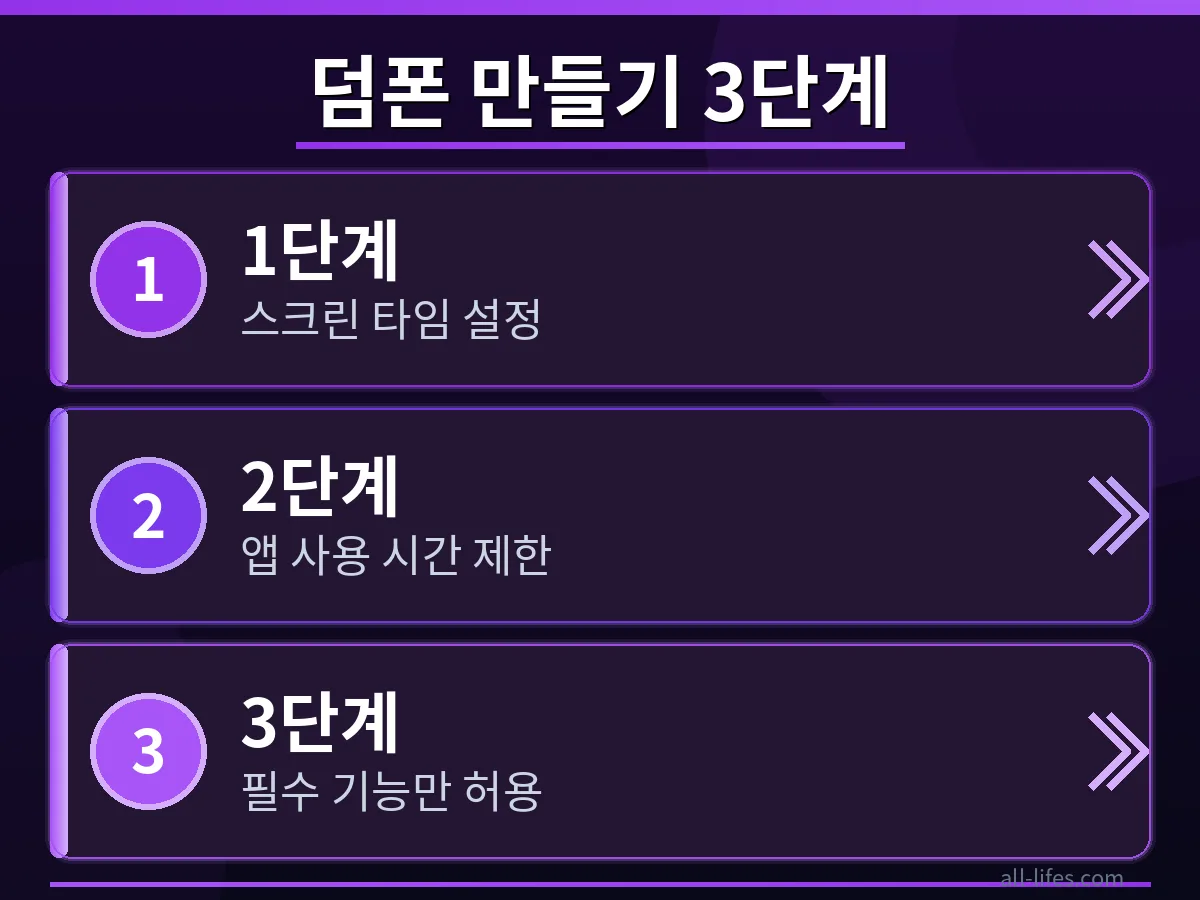 아이폰 스크린 타임 설정 화면에서 자녀 스마트폰 사용 시간을 제한하는 '앱 시간 제한' 메뉴를 선택하는 모습. 특정 앱의 사용 시간을 설정하는 과정을 보여줍니다.