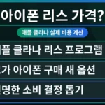 최신 아이폰과 클라나 앱 화면이 함께 보이는 이미지로, 아이폰 리스 프로그램의 실제 가격과 비용을 계산하는 과정을 시각적으로 보여줍니다.