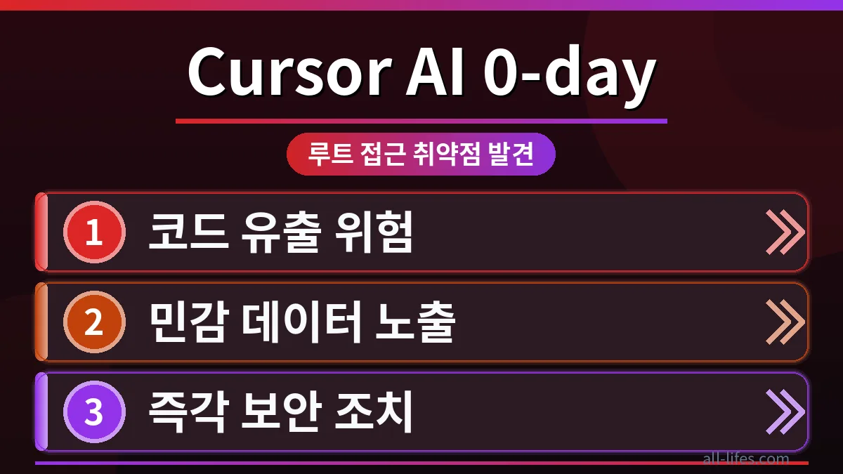 Cursor AI 0-day 취약점으로부터 코드를 안전하게 보호하는 과정을 시각화한 이미지입니다. 최신 Cursor AI 보안 업데이트 적용 방법을 통해 개발 환경을 안전하게 유지하는 중요성을 강조합니다.