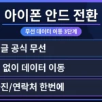 아이폰과 안드로이드 폰이 나란히 놓인 채 무선 데이터 이동을 상징하는 빛이 연결되는 모습. 구글 새 기능으로 아이폰 안드로이드 데이터 옮기기 비용 없이 하는 법을 보여주는 대표 이미지.