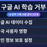구글 AI 학습 거부를 위한 내 검색 기록 사용 중지 설정 화면을 보여주는 이미지. 한국 사용자가 개인 정보 보호를 위해 구글 데이터 관리를 하는 모습.