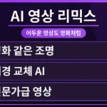 구글 포토 AI 동영상 리믹스 기능을 활용하여 어둡고 흐릿한 원본 영상이 밝고 선명한 전문가급 영상으로 변환되는 과정을 보여주는 이미지입니다.