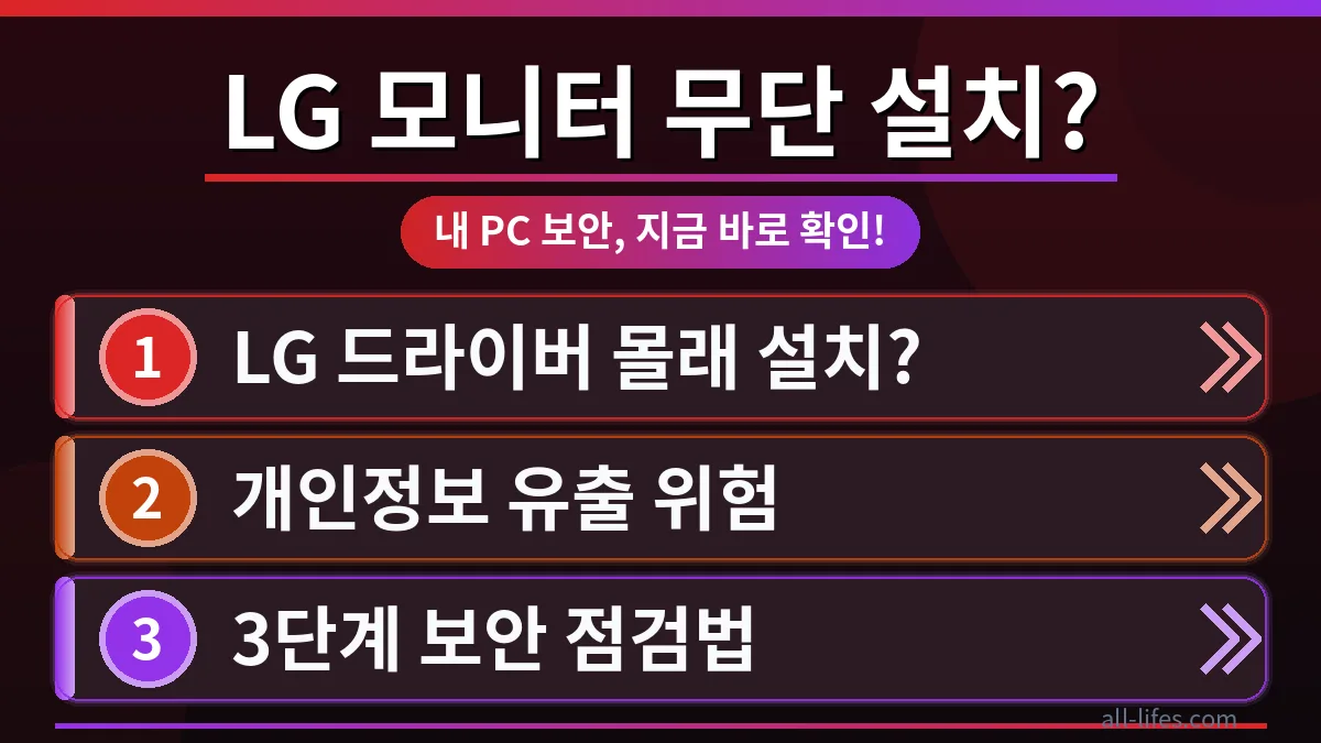 LG 모니터 화면에 윈도우 업데이트 알림이 뜨고 사용자가 걱정스럽게 바라보는 모습. LG 모니터 드라이버 몰래 설치되면 생기는 문제점을 예방하기 위한 PC 보안 점검의 중요성을 강조합니다.