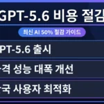 GPT-5.6 가격 절감 방법을 시각적으로 보여주는 절약된 비용 그래프와 최신 모델 성능 최적화 3단계 가이드가 담긴 화면. 한국 사용자를 위한 효율적인 운영 전략을 강조합니다.