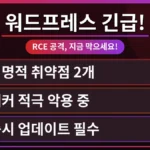 워드프레스 취약점 패치 없이 해킹 위협에 노출된 웹사이트를 보호하는 방법을 시각적으로 보여주는 이미지. 긴급 패치와 보안 강화의 중요성을 강조합니다.