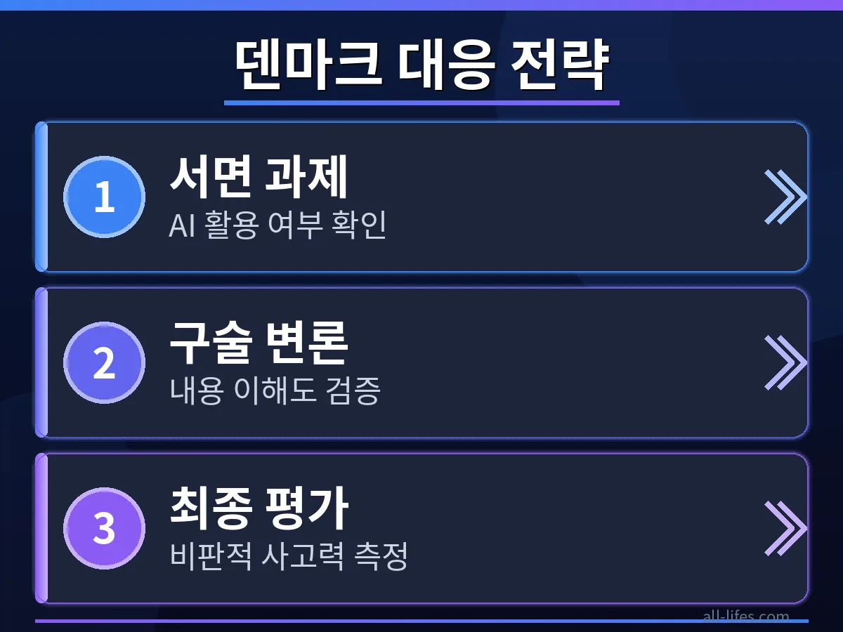 덴마크 대학생이 구술시험을 준비하는 모습. 책상에 앉아 자료를 검토하며, 새로운 평가 방식이 대학 AI 부정행위 적발 및 처벌 기준에 미치는 긍정적 효과를 상징합니다.