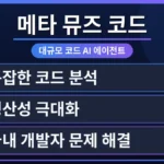 메타 뮤즈 코드 AI 코딩 에이전트가 대규모 코드를 분석하는 화면. 무료 사용 한도 초과 해결 방법을 시각적으로 보여주는 인터페이스.