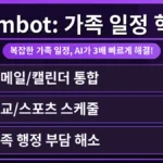 Fambot AI 비서 앱을 활용하여 가족 구성원들이 각자의 일정을 효율적으로 관리하고 공유하는 모습. 바쁜 현대 가족의 스케줄이 깔끔하게 정리된 화면.